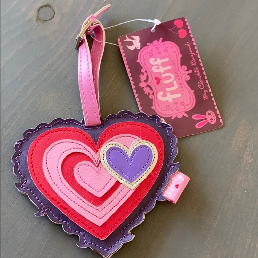 Fluff heart embroidered brand new luggage tag!